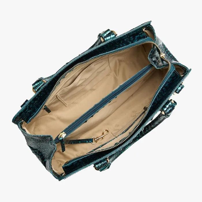 Women Brahmin Satchels Small Finley Blue Patina Melbourne