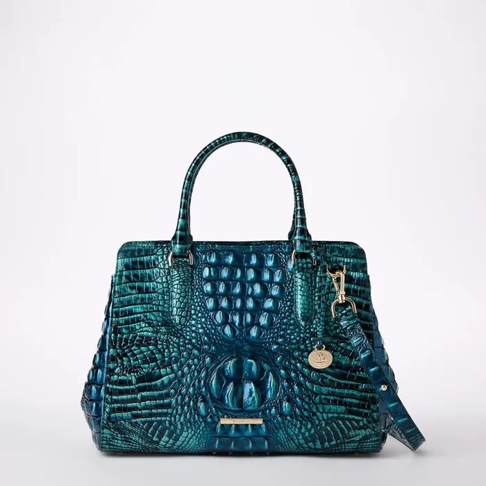 Women Brahmin Satchels Small Finley Blue Patina Melbourne