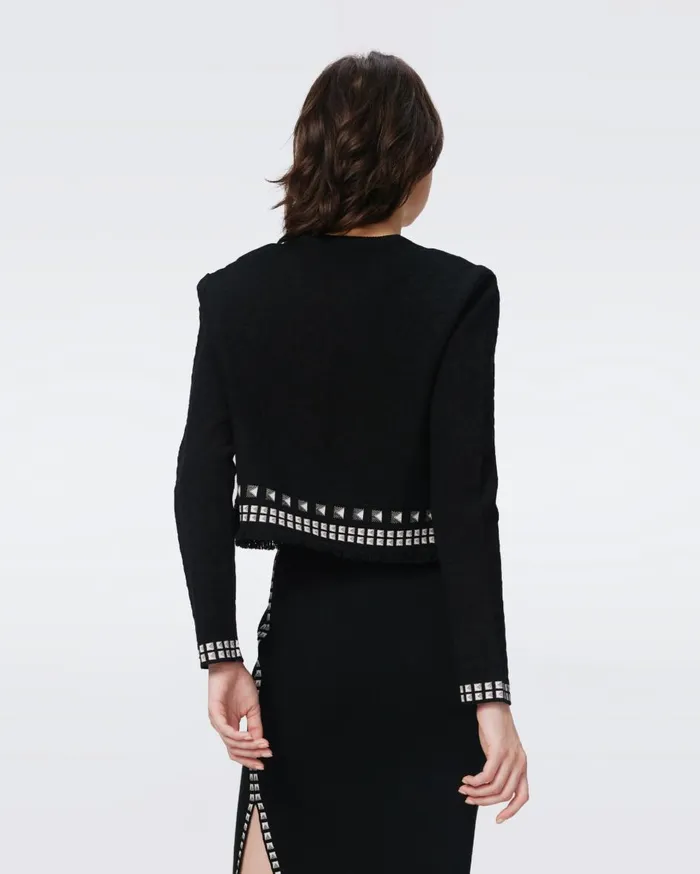 Women Brogan Knit Jacquard Cardigan Black And Stud DVF Sweaters and Knits