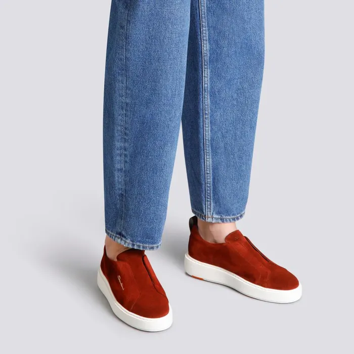 Women Burgundy Suede SlipOn Sneaker Santoni Sneakers
