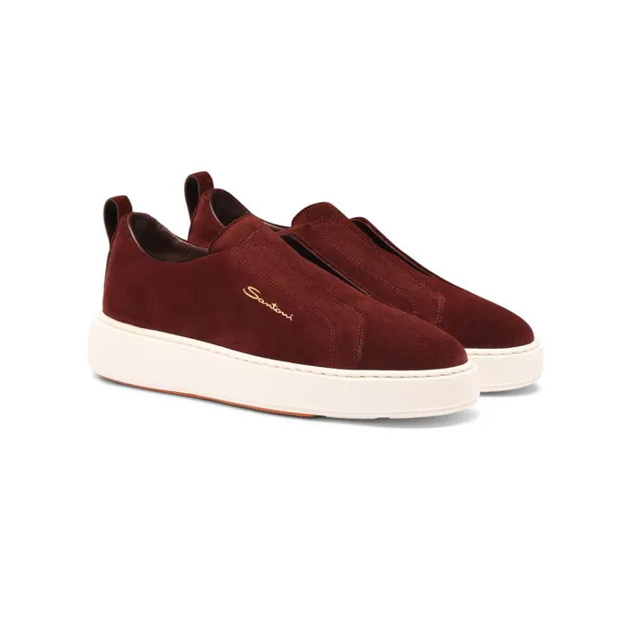 Women Burgundy Suede SlipOn Sneaker Santoni Sneakers