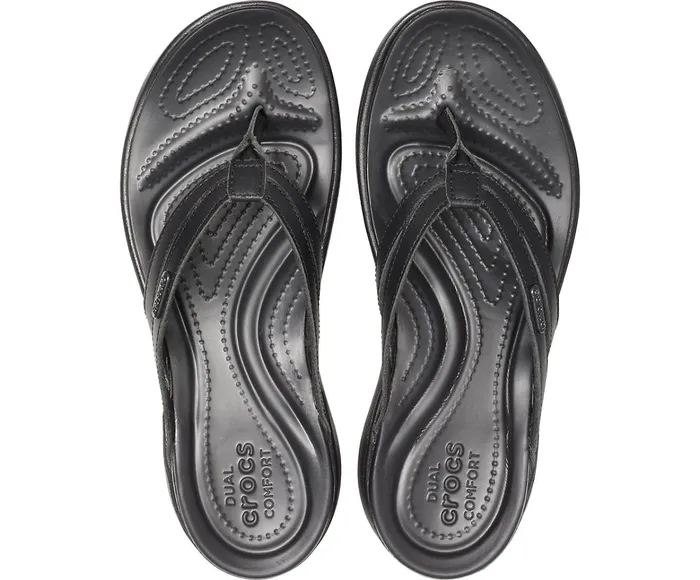 Women Capri Basic Strappy Flip Black Black Crocs Sandals
