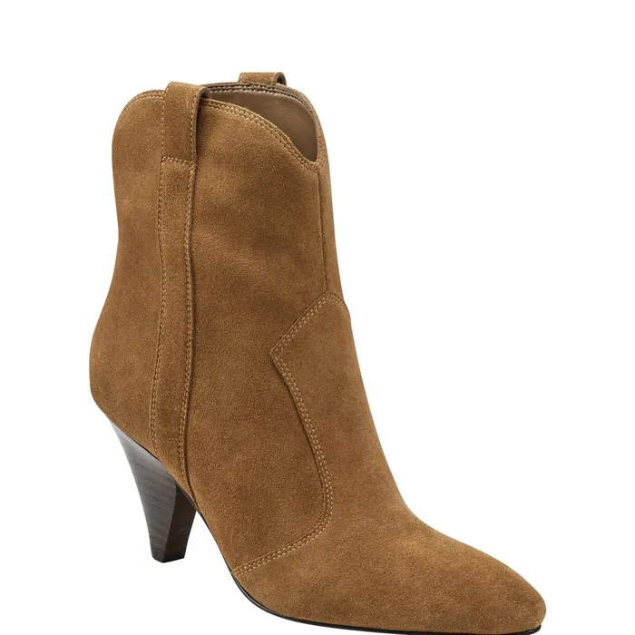 Women Carissa Heeled Western Bootie Cognac Suede Marc Fisher Casual Boots