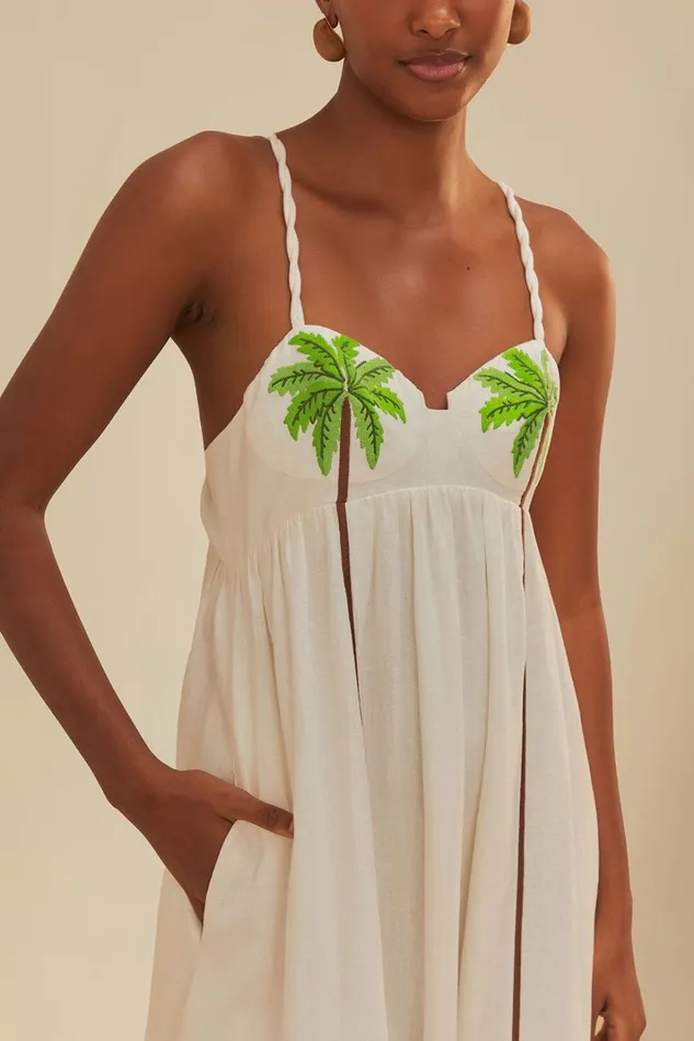 Women Coconut Tree Embroidered Maxi Dress White FARM Rio Maxi Dresses