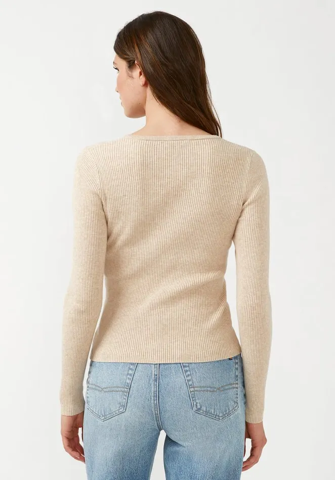 Women Collins Heather Oatmeal Women039s Long Sleeve Henley Heather Oatmeal Buffalo David Bitton Sweaters
