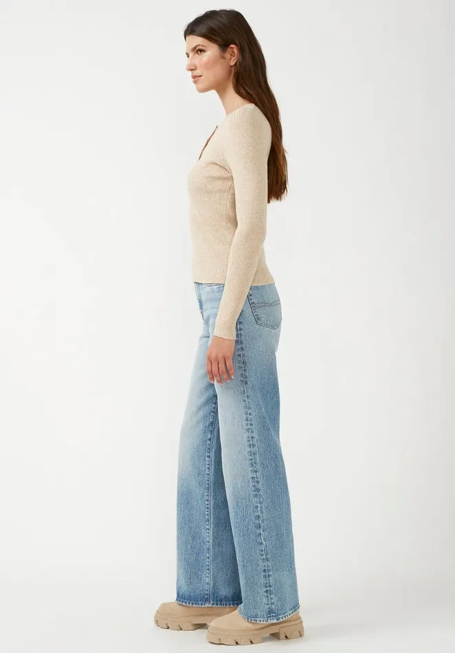 Women Collins Heather Oatmeal Women039s Long Sleeve Henley Heather Oatmeal Buffalo David Bitton Sweaters