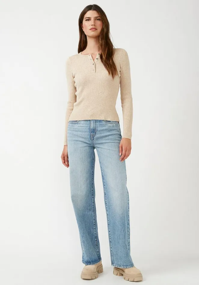 Women Collins Heather Oatmeal Women039s Long Sleeve Henley Heather Oatmeal Buffalo David Bitton Sweaters