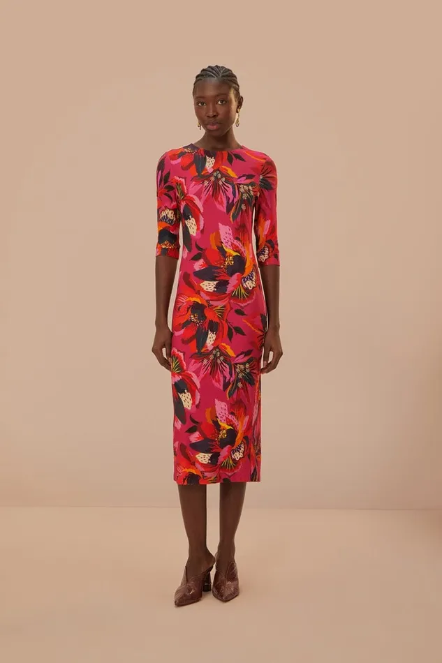 Women Colorful Flowers Jersey Midi Dress Colorful Flowers FARM Rio Midi Dresses Women Colorful Flowers Jersey Midi Dress Colorful Flowers FARM Rio Midi Dresses