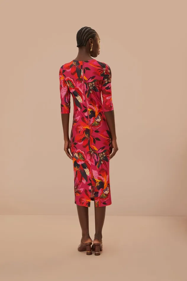 Women Colorful Flowers Jersey Midi Dress Colorful Flowers FARM Rio Midi Dresses