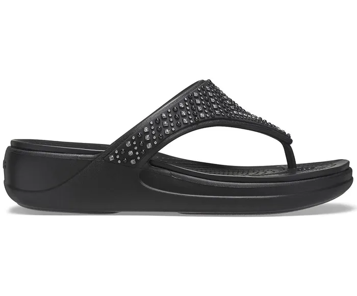 Women Crocs Monterey Shimmer Wedge Flip Black Crocs Sandals