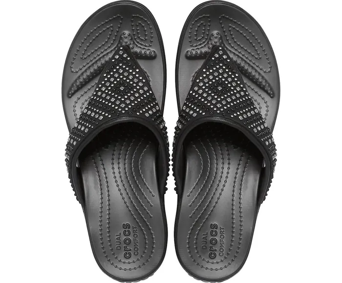 Women Crocs Monterey Shimmer Wedge Flip Black Crocs Sandals