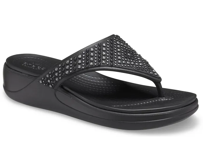 Women Crocs Monterey Shimmer Wedge Flip Black Crocs Sandals