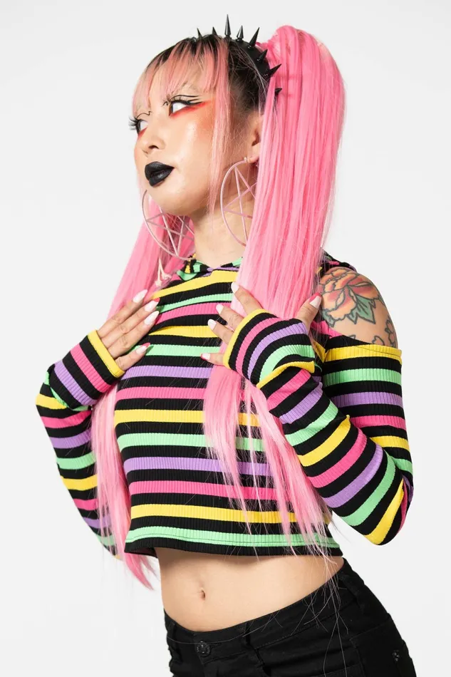 Women Crop Killstar Dazzle Daze Hooded Top