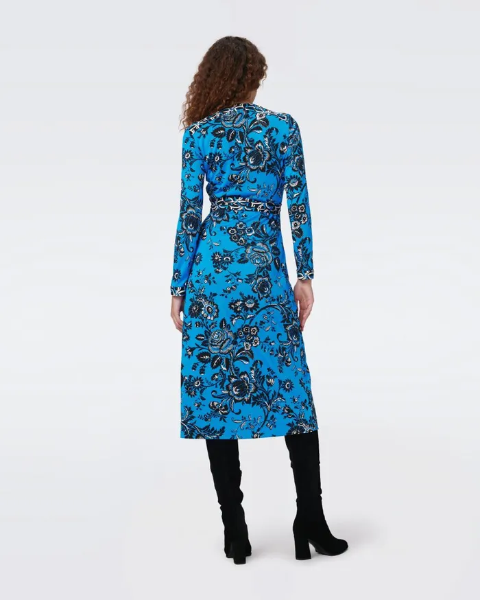 Women Danica Silk Jersey Wrap Dress Night Vine Blue And Huge Gig Tile Blue DVF Dresses