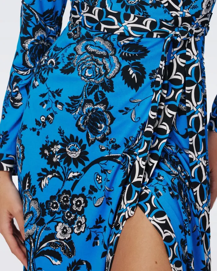 Women Danica Silk Jersey Wrap Dress Night Vine Blue And Huge Gig Tile Blue DVF Dresses