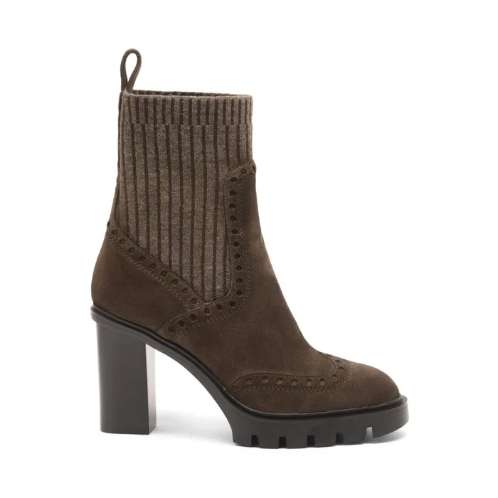 Women Dark Brown Suede HighHeel Ankle Boot Santoni Boots and Ankle Boots
