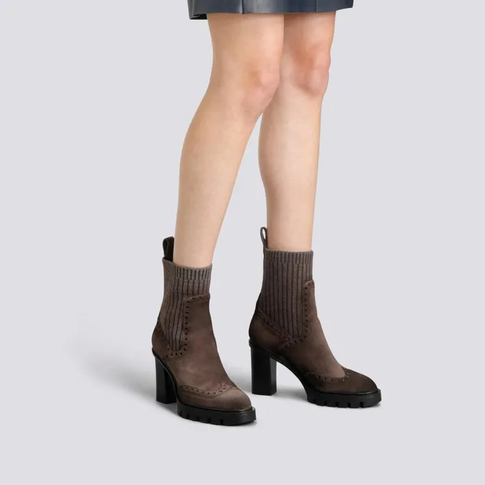 Women Dark Brown Suede HighHeel Ankle Boot Santoni Boots and Ankle Boots
