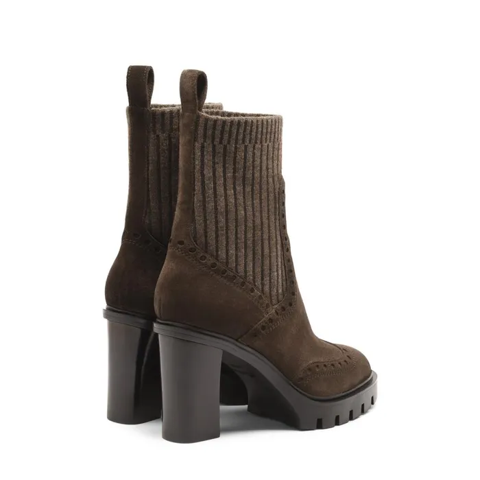 Women Dark Brown Suede HighHeel Ankle Boot Santoni Boots and Ankle Boots