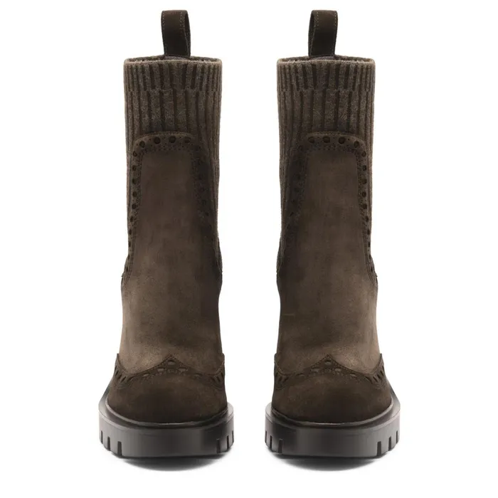 Women Dark Brown Suede HighHeel Ankle Boot Santoni Boots and Ankle Boots