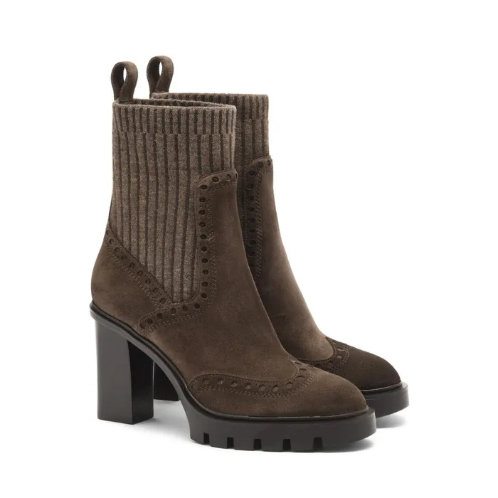 Women Dark Brown Suede HighHeel Ankle Boot Santoni Boots and Ankle Boots