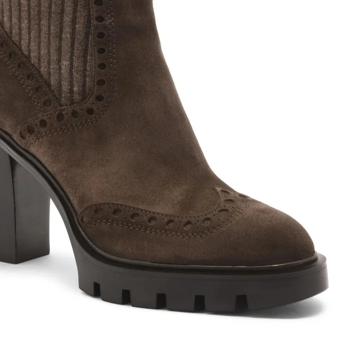 Women Dark Brown Suede HighHeel Ankle Boot Santoni Boots and Ankle Boots