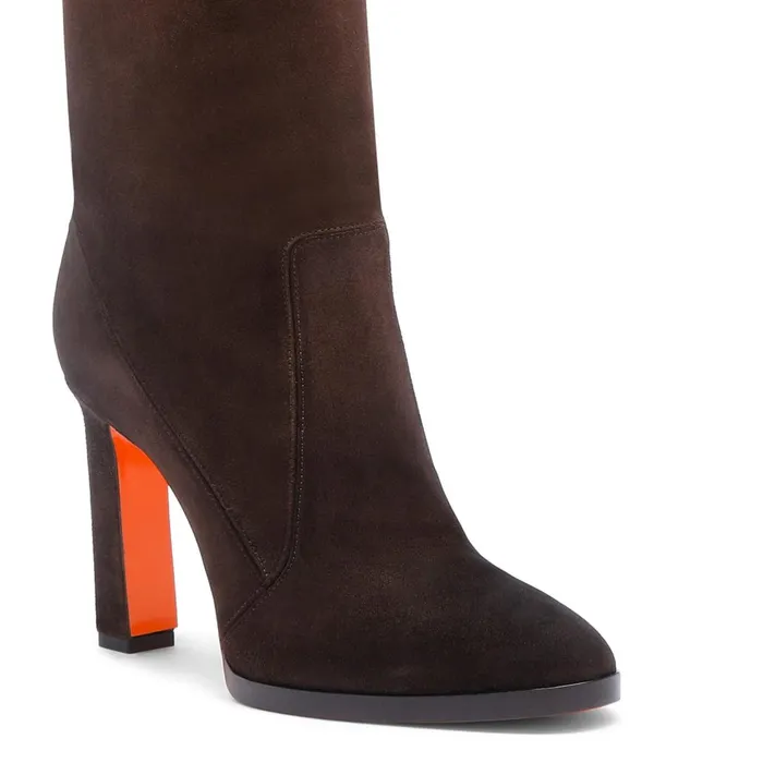 Women Dark Brown Suede HighHeel Boot Santoni Boots and Ankle Boots