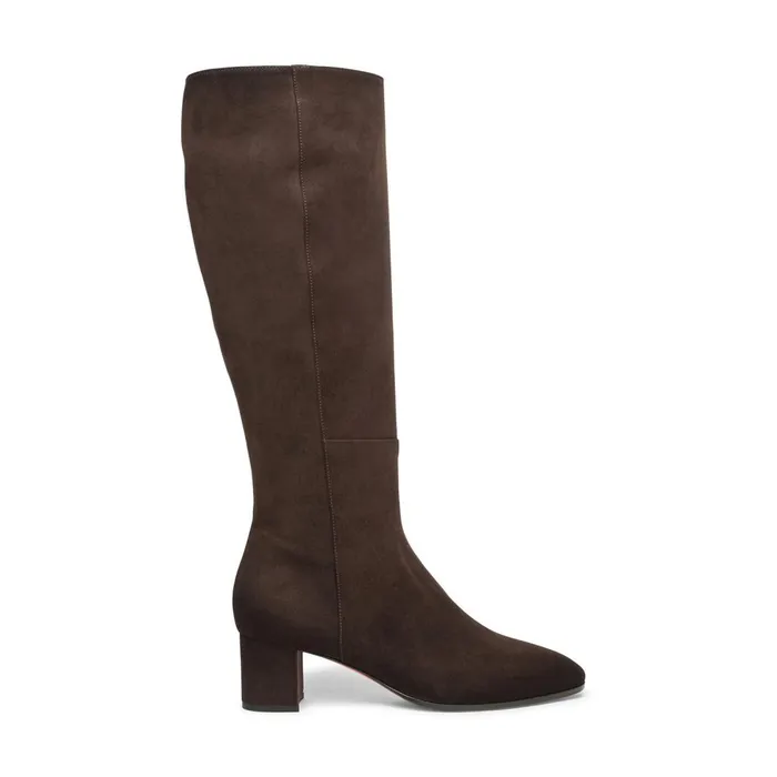 Women Dark Brown Suede MidHeel Boot Santoni Boots and Ankle Boots
