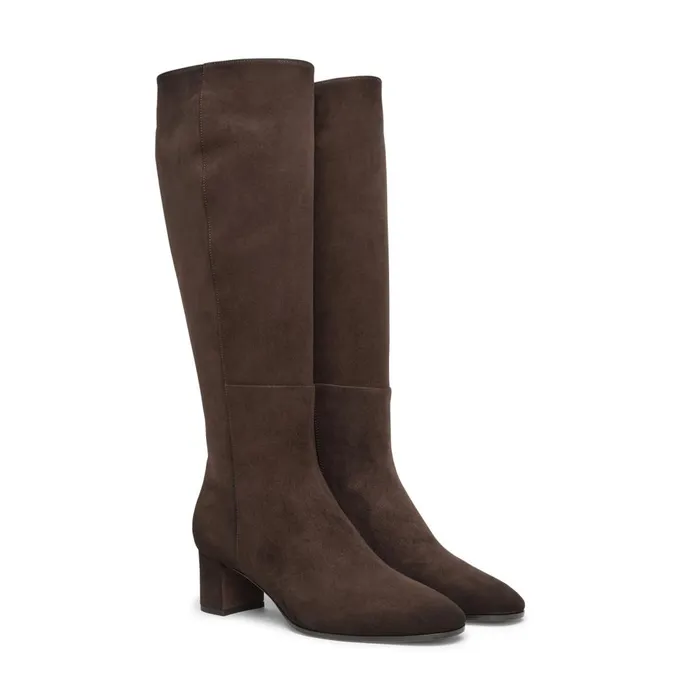 Women Dark Brown Suede MidHeel Boot Santoni Boots and Ankle Boots