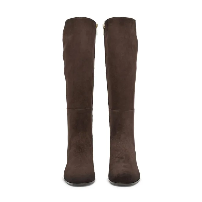 Women Dark Brown Suede MidHeel Boot Santoni Boots and Ankle Boots