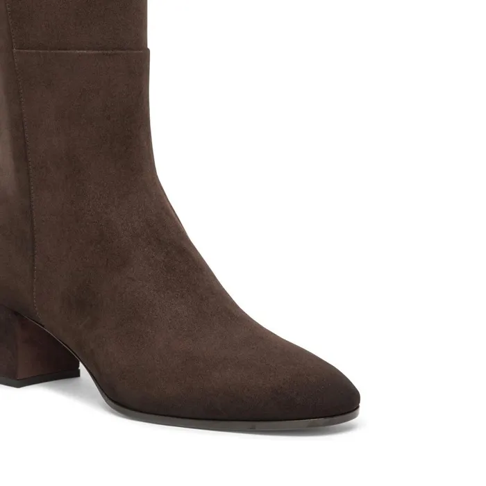 Women Dark Brown Suede MidHeel Boot Santoni Boots and Ankle Boots