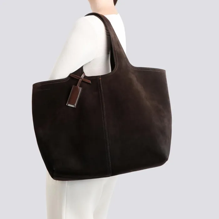Women Dark Brown Suede Shoulder Bag Santoni Bags