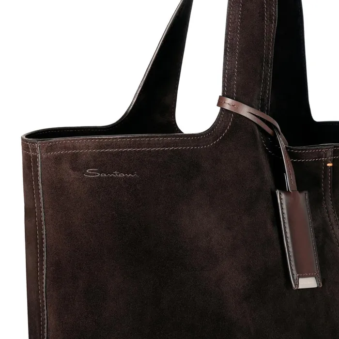 Women Dark Brown Suede Shoulder Bag Santoni Bags