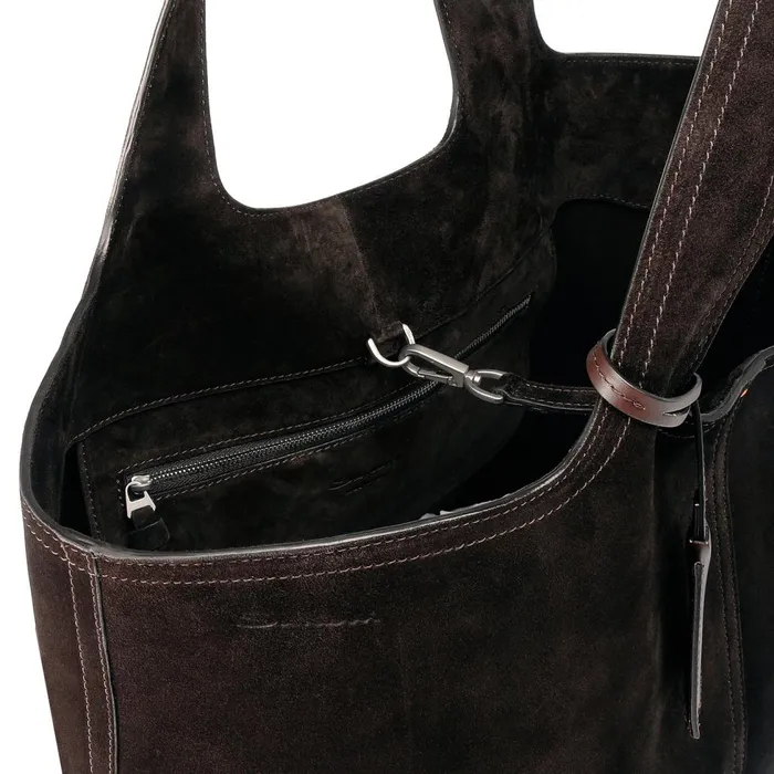 Women Dark Brown Suede Shoulder Bag Santoni Bags