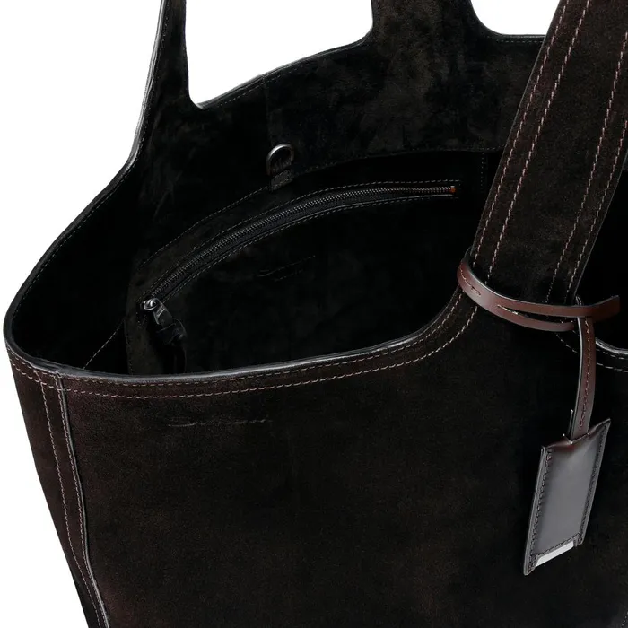 Women Dark Brown Suede Shoulder Bag Santoni Bags