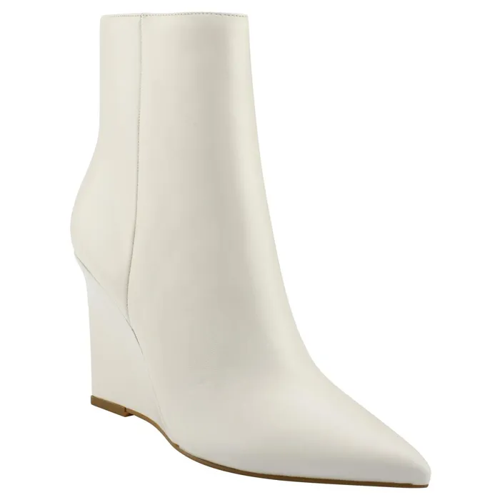 Women Dayna Wedge Bootie Chic Cream Leather Marc Fisher Booties