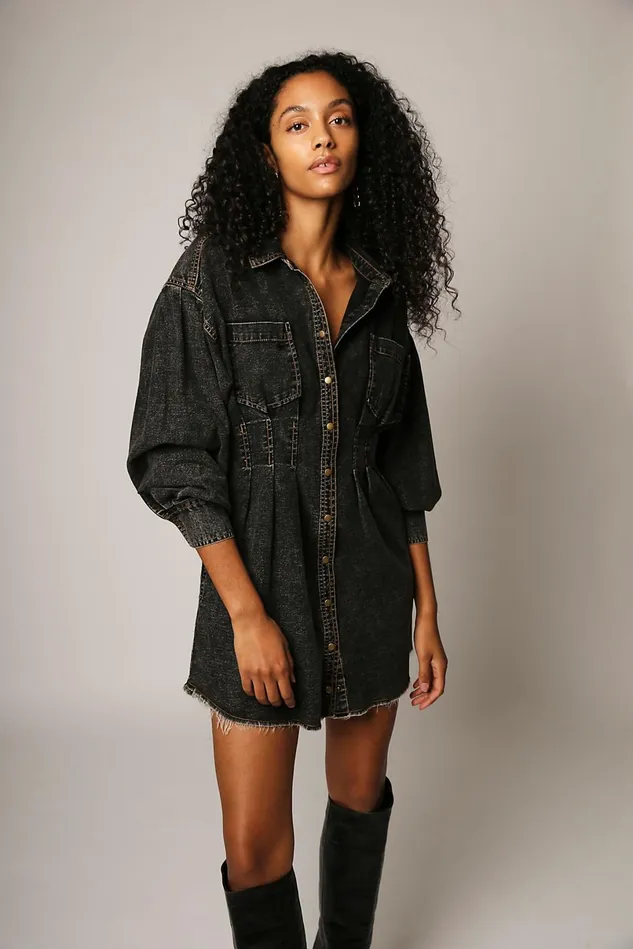 Women Denim Dresses Free People Female Alpha Mini Dress Black