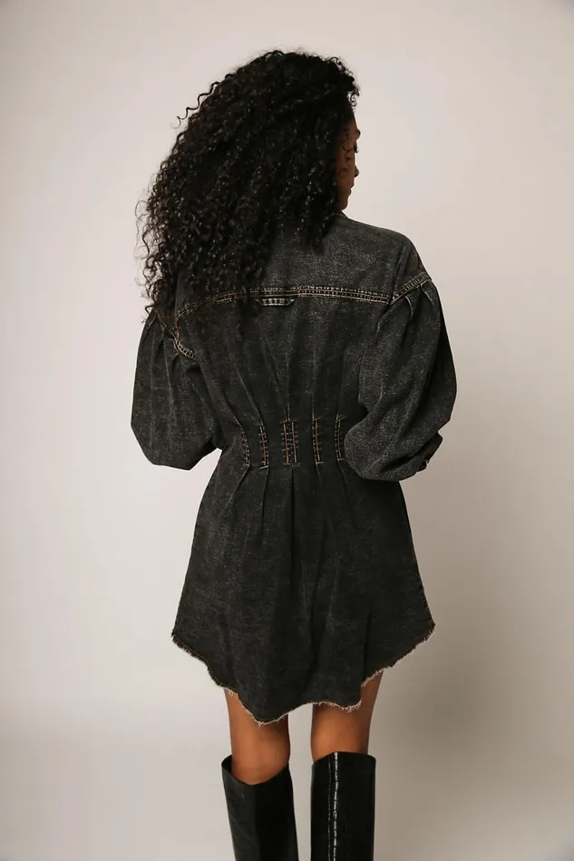 Women Denim Dresses Free People Female Alpha Mini Dress Black