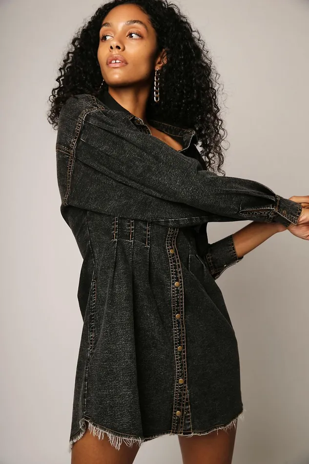 Women Denim Dresses Free People Female Alpha Mini Dress Black