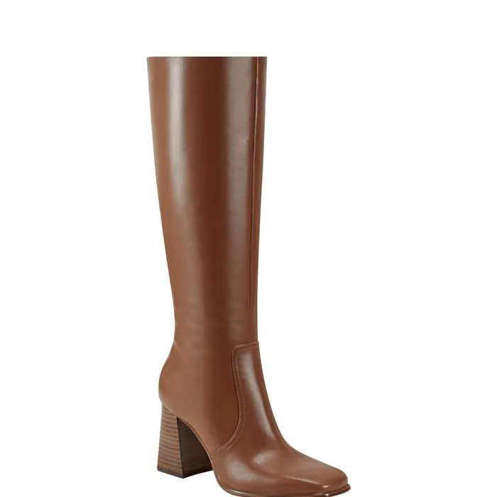 Women Dreeam Block Heeled Boot Tan Leather Marc Fisher Boots and Booties