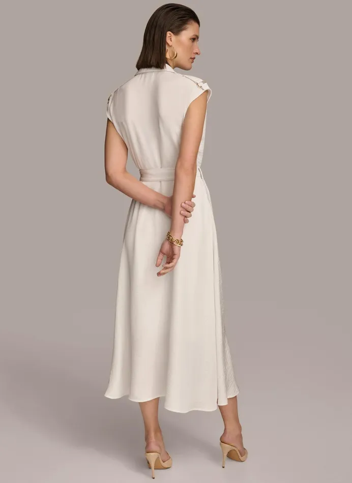 Women Dresses And Jumpsuits Donna Karan BUTTON FRONT BELTED DRESS Cream