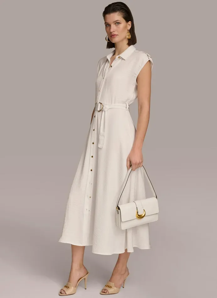 Women Dresses And Jumpsuits Donna Karan BUTTON FRONT BELTED DRESS Cream
