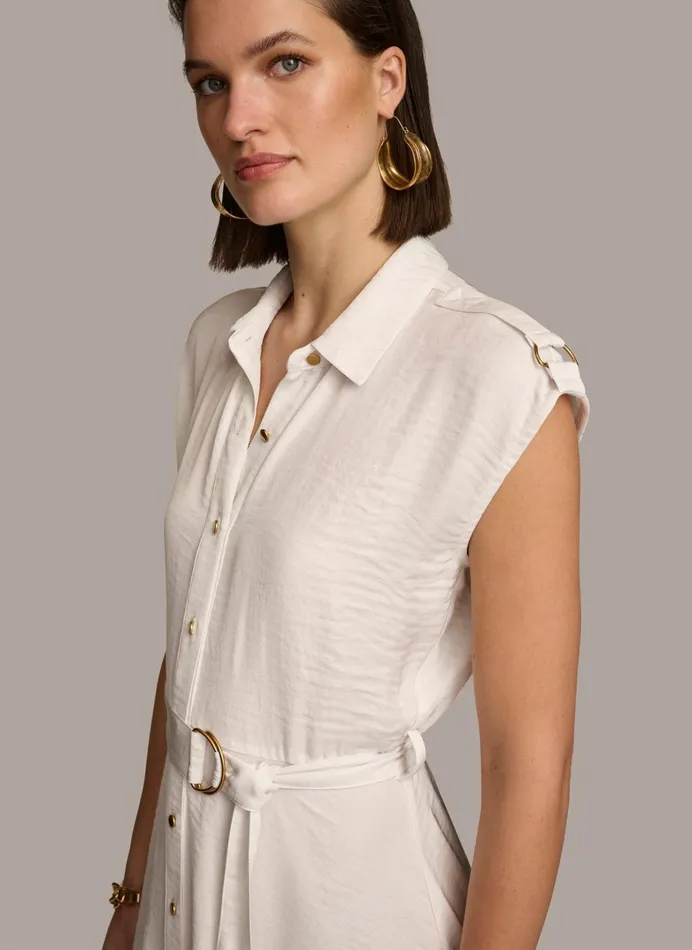 Women Dresses And Jumpsuits Donna Karan BUTTON FRONT BELTED DRESS Cream