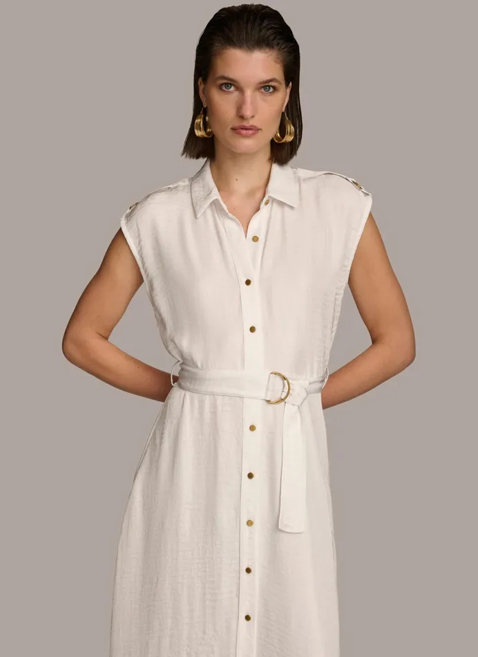 Women Dresses And Jumpsuits Donna Karan BUTTON FRONT BELTED DRESS Cream