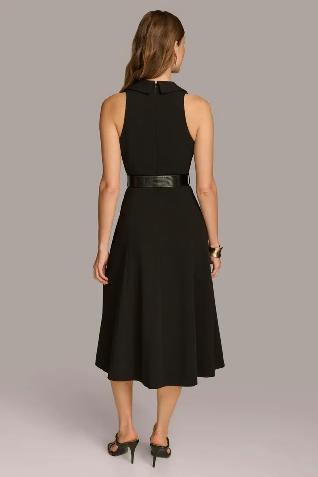 Women Dresses And Jumpsuits Donna Karan CREPE FIT AND FLARE DRESS WITH BELT Black