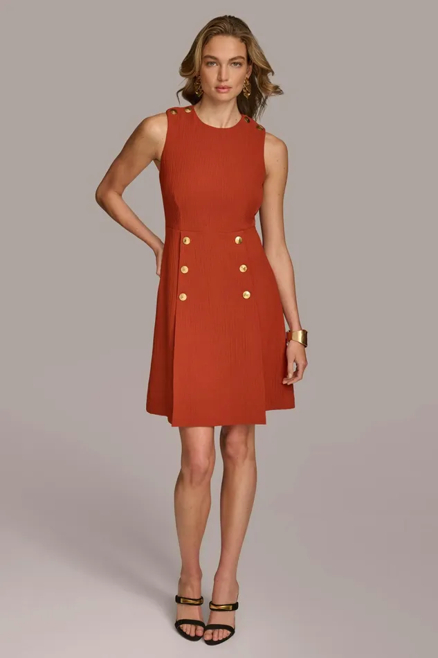 Women Dresses And Jumpsuits Donna Karan RIBBED DRESS WITH BUTTONS Burnt Orange