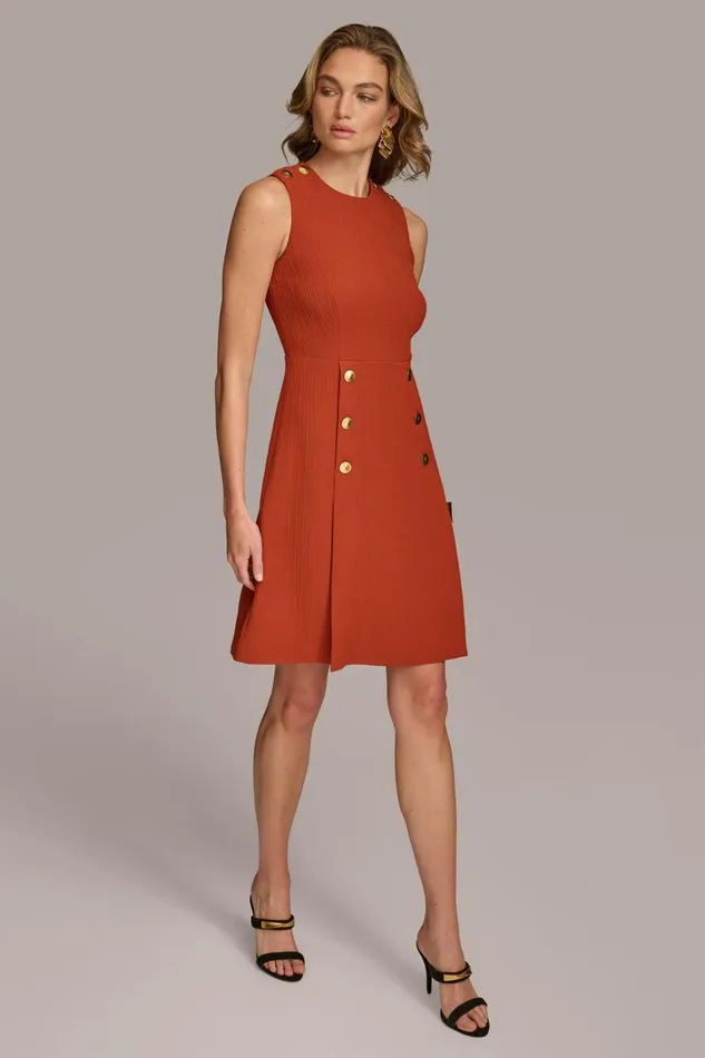 Women Dresses And Jumpsuits Donna Karan RIBBED DRESS WITH BUTTONS Burnt Orange