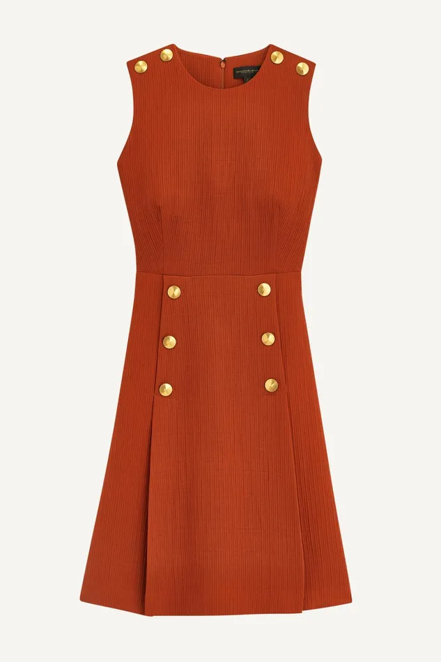 Women Dresses And Jumpsuits Donna Karan RIBBED DRESS WITH BUTTONS Burnt Orange