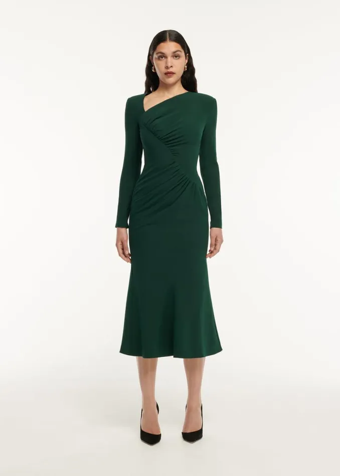 Women Dresses Roland Mouret Long Sleeve Drape Detail Midi Dress