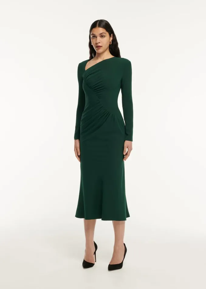 Women Dresses Roland Mouret Long Sleeve Drape Detail Midi Dress