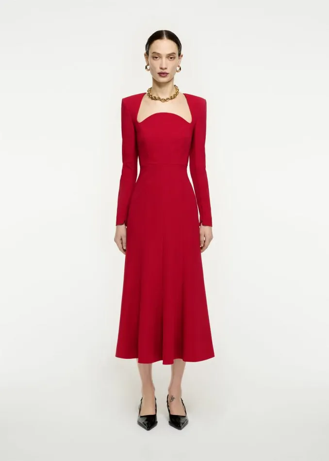 Women Dresses Roland Mouret Long Sleeve Moon Fluted Midi Dress